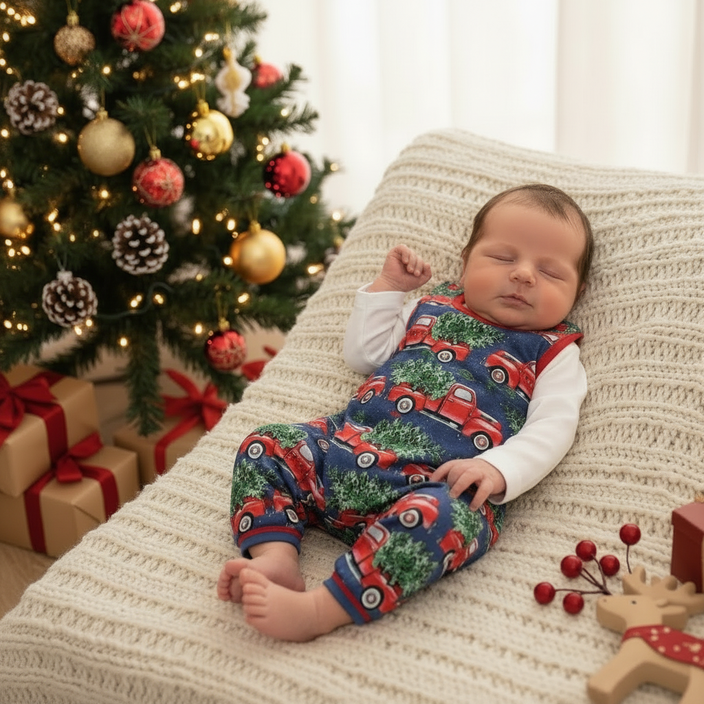 Kids Christmas truck romper – handmade baby and toddler | Snazzy Sproglets