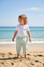 Kids Green & White Linen look Striped Ankle Length Barrel Leg Pants