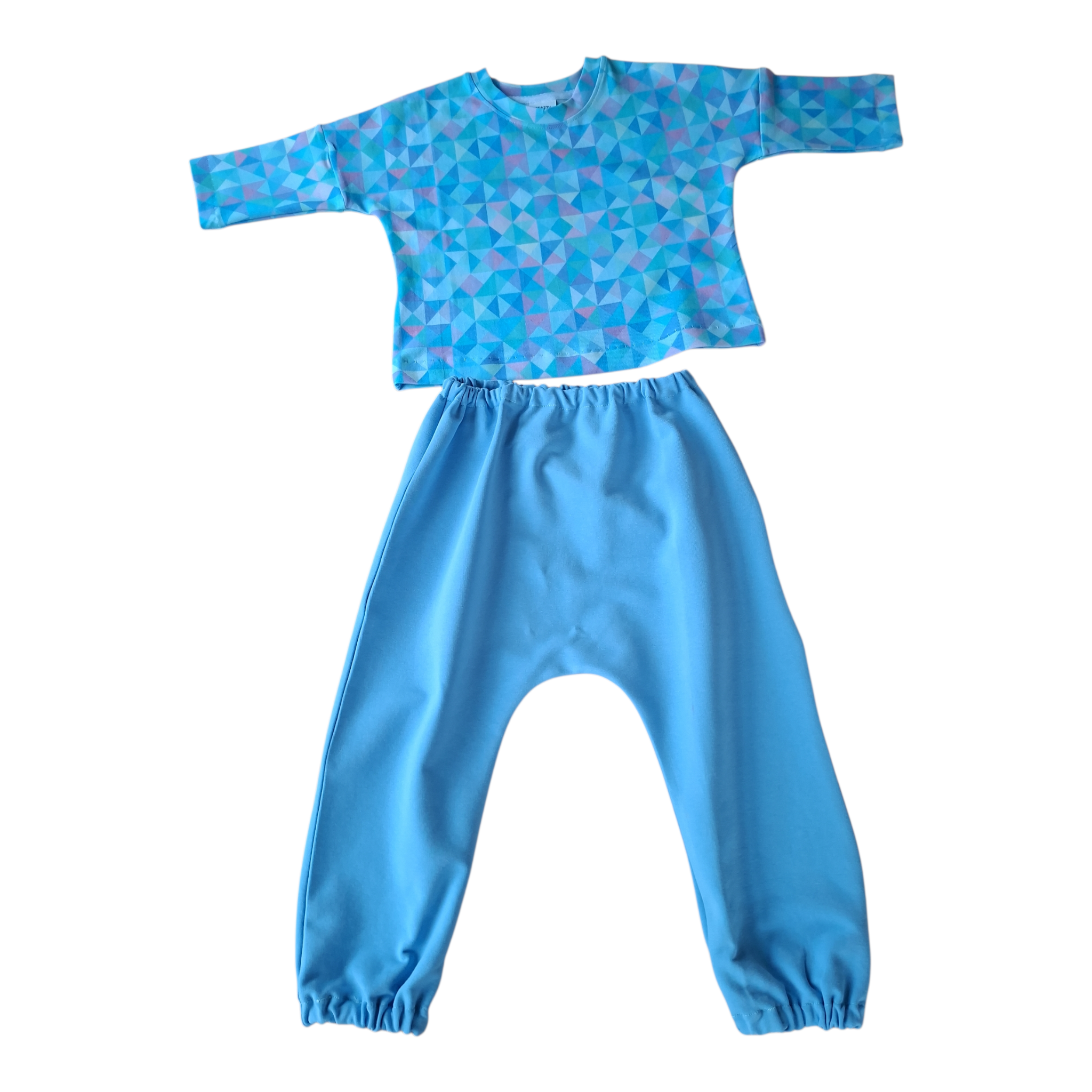 Handmade Pastel Blue Geometric Clothing Set