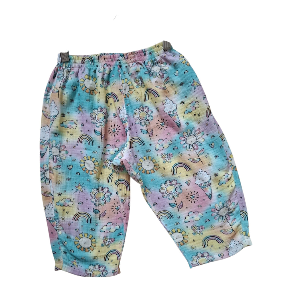 Kids Ice Cream Print Double Muslin Ankle Length Barrel Leg Pants
