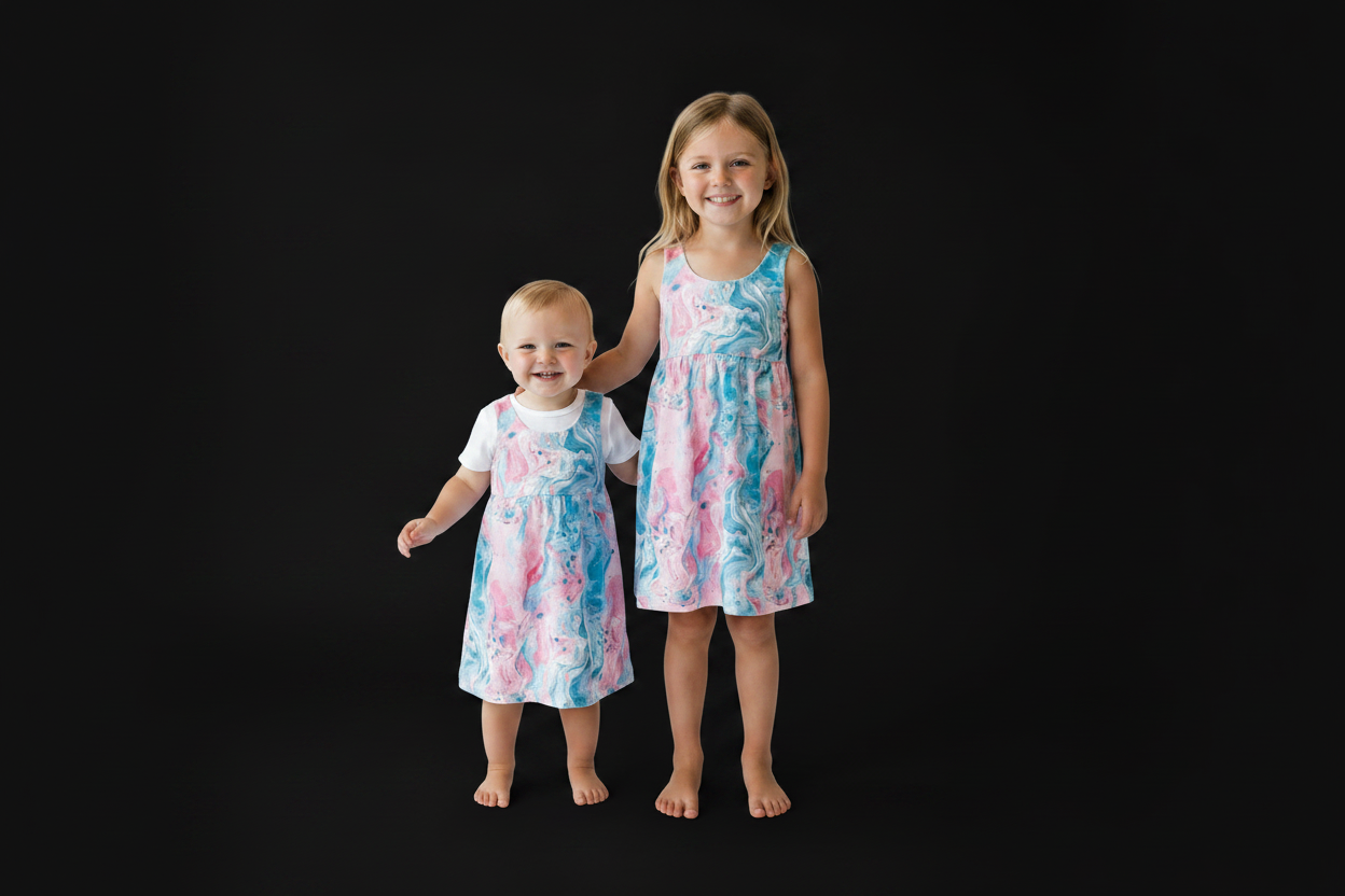 Sleeveless Blue and Pink Summer Dress