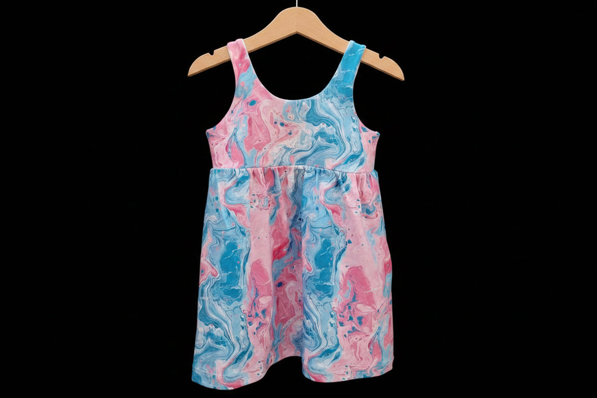 pink and blue marble sleeveless dress. Snazzy Sproglets
