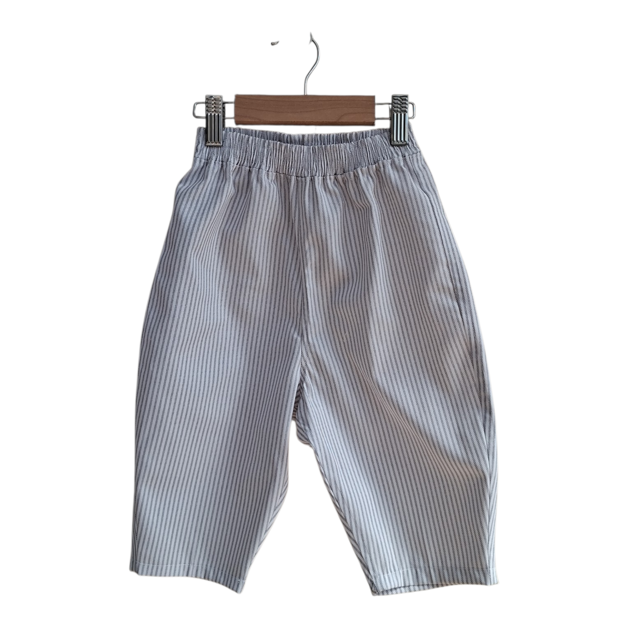Kids Grey & White Striped Ankle Length Barrel Leg Pants