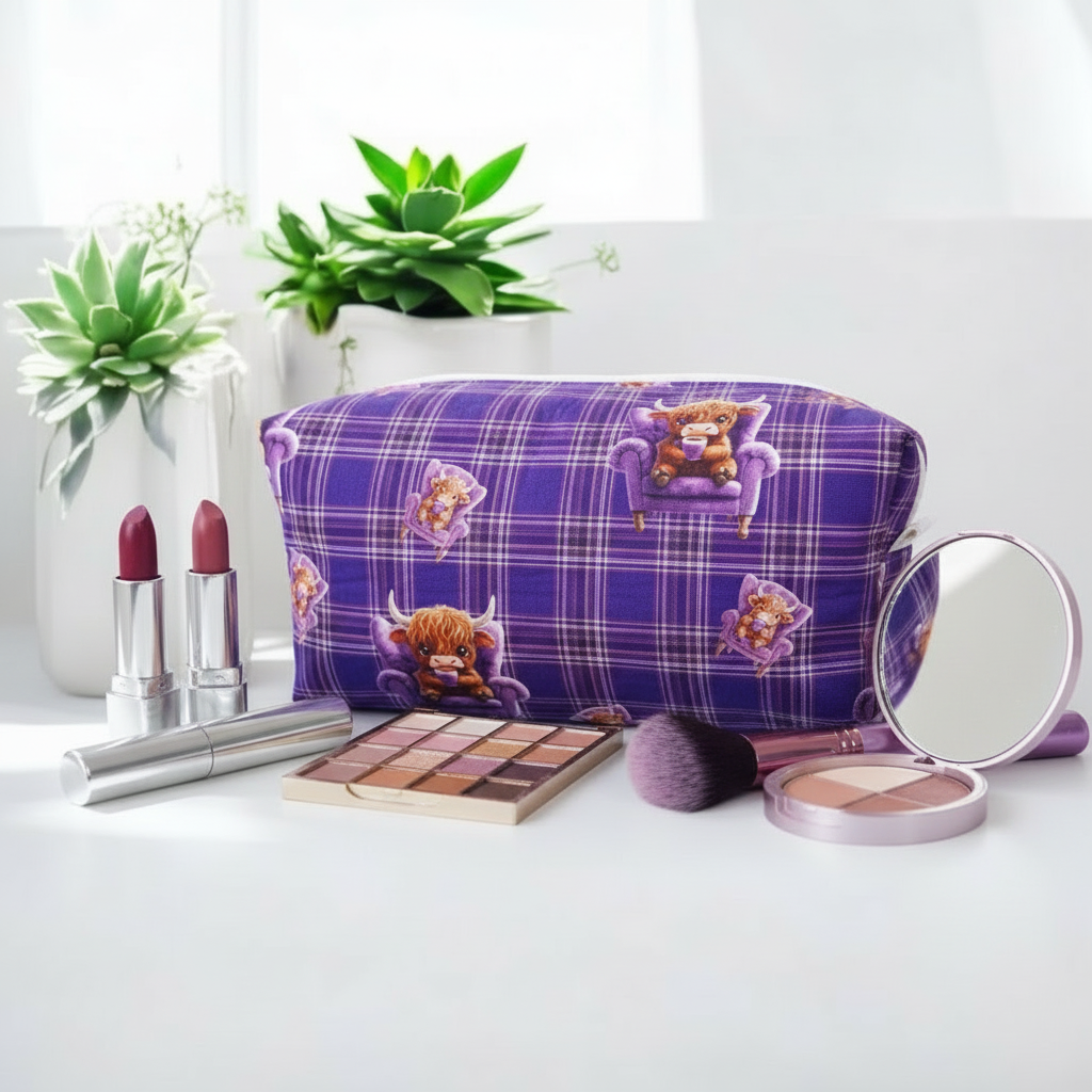 Make up Pouch purple Highland Cows