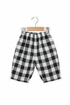 Kids Black and White Check Cotton Ankle Length Barrel Leg Pants