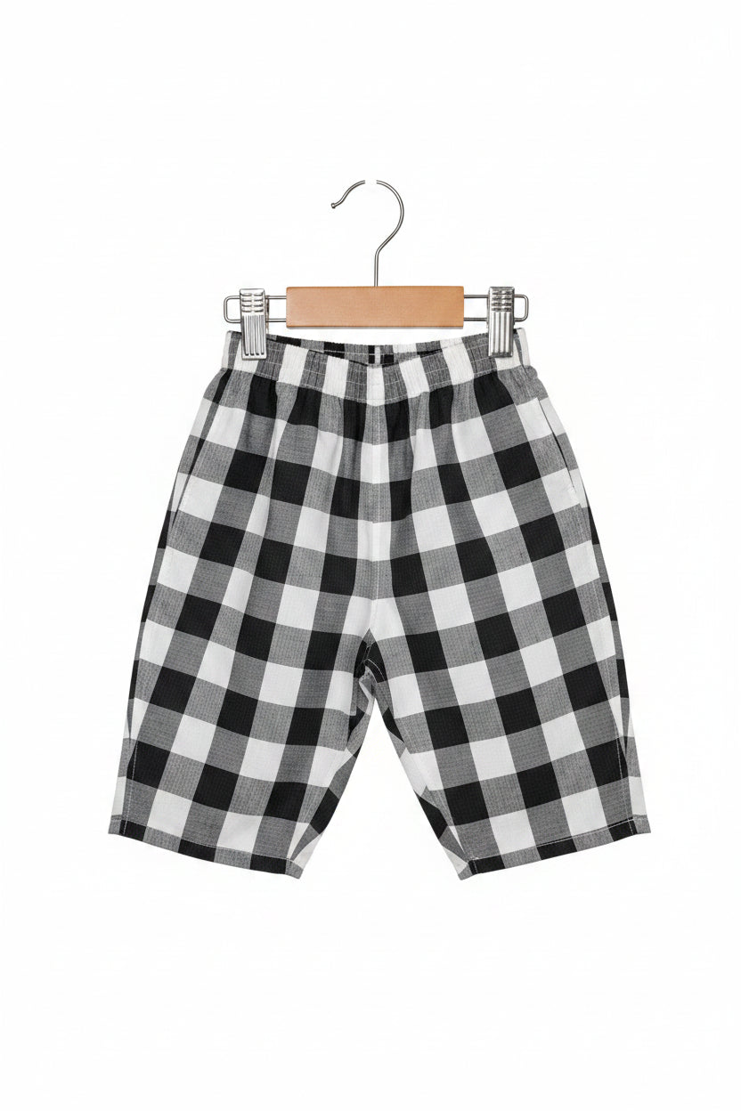 Kids Black and White Check Cotton Ankle Length Barrel Leg Pants