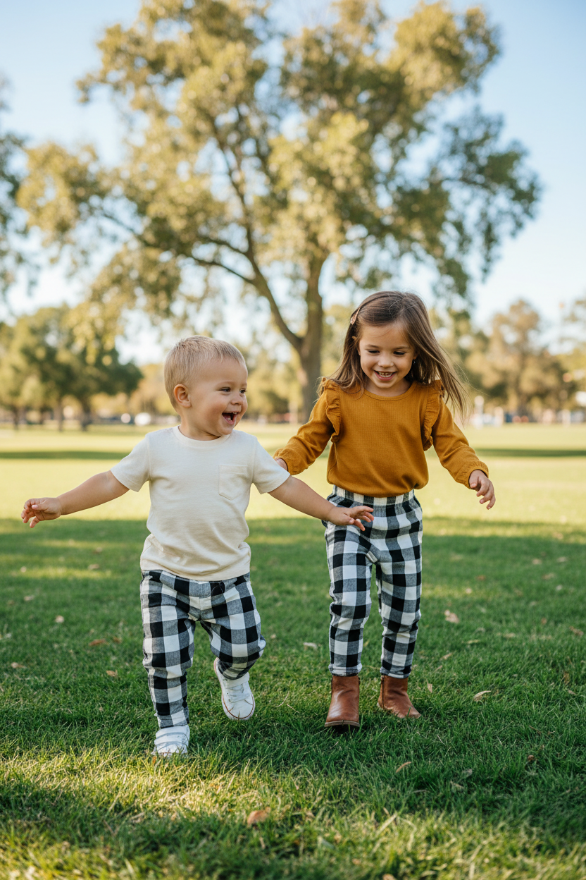 Kids Black and White Check Cotton Ankle Length Barrel Leg Pants