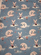 Pattern of cartoon characters on a blue background