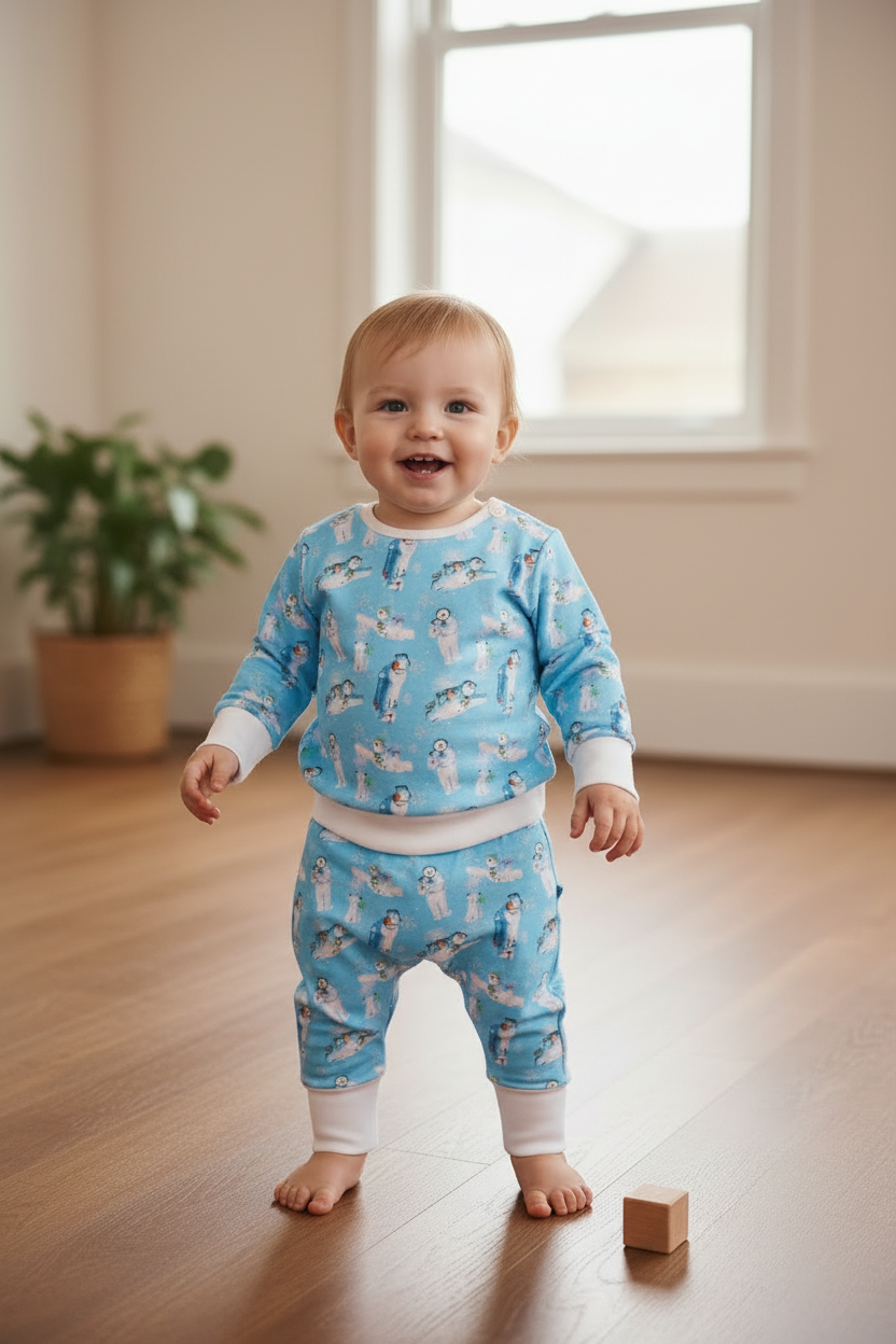 Child wearing the snowman two-piece set 