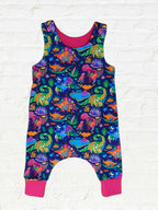 Colorful dinosaur-patterned romper