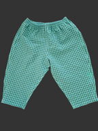 Kids Green Check Cotton Ankle Length Barrel Leg Pants