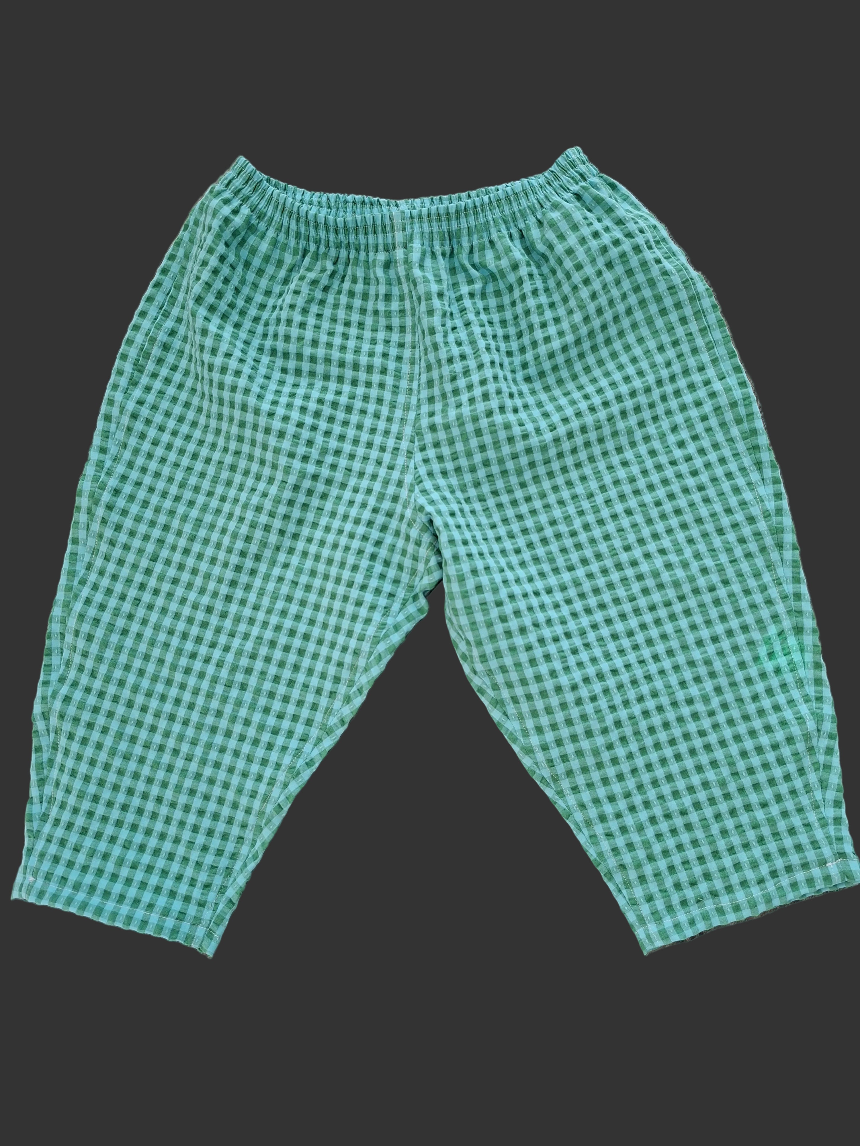Kids Green Check Cotton Ankle Length Barrel Leg Pants