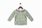 A long-sleeve hooded sweatshirt with an all-over lemon and white floral print, laid flat against a white background.