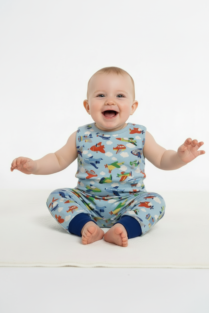 blue aeroplane romper