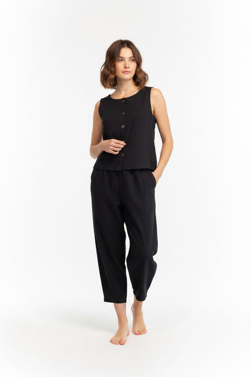 Handmade Barrel Leg Pants – Cotton Linen-Effect Fabric