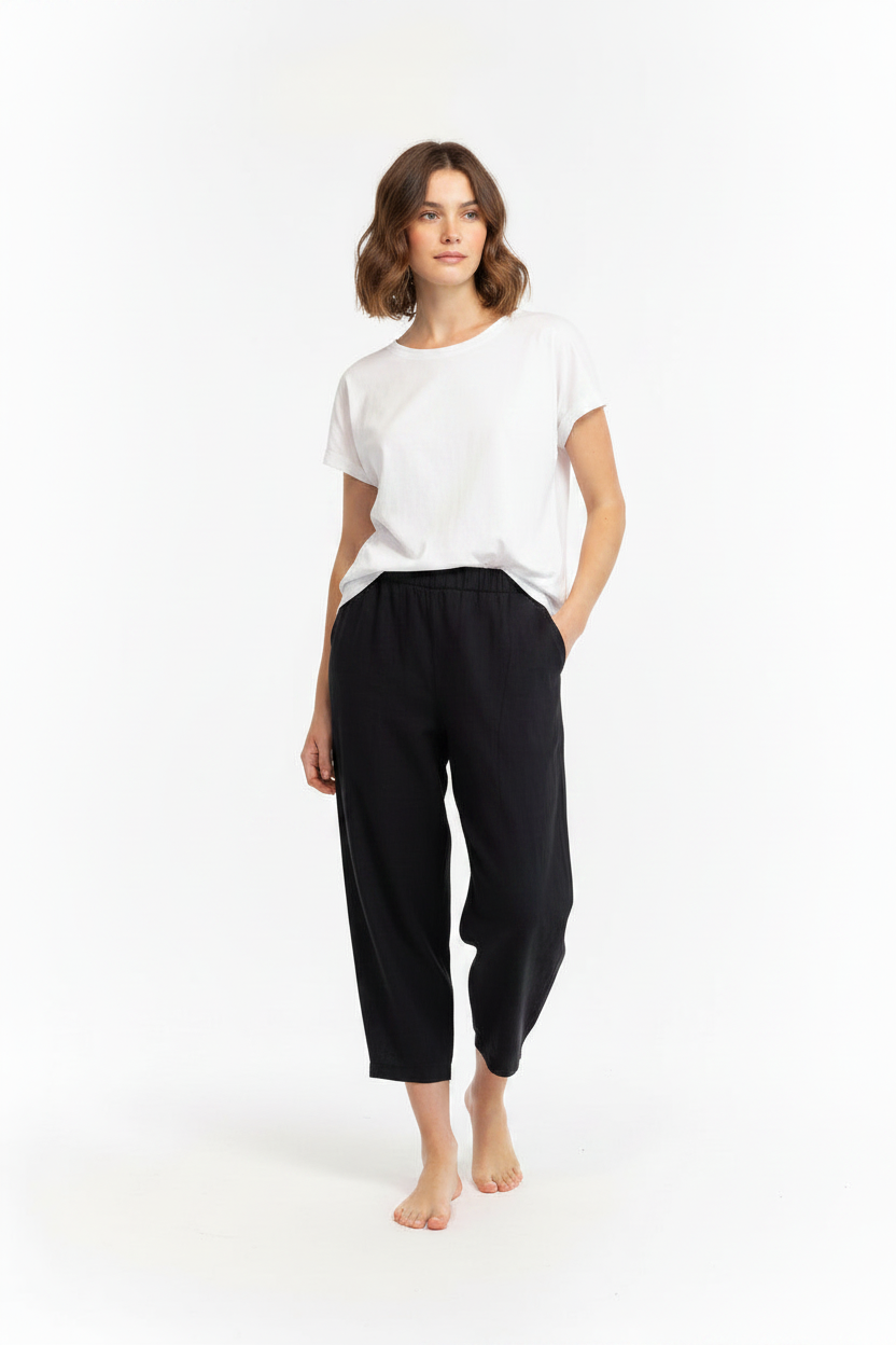 Handmade Barrel Leg Pants – Cotton Linen-Effect Fabric
