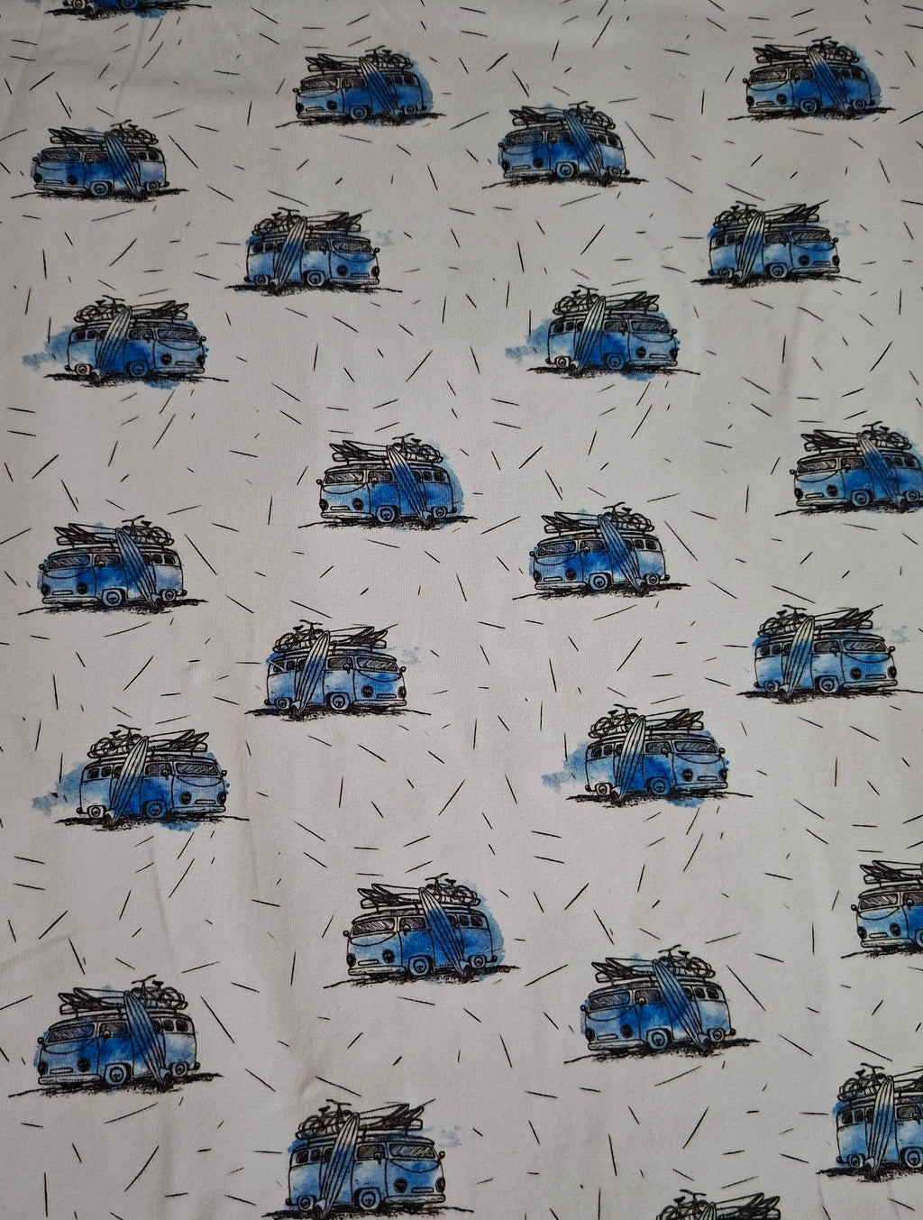 Pattern of blue vans with luggage on a white background