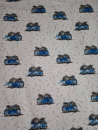 Pattern of blue vans with luggage on a white background
