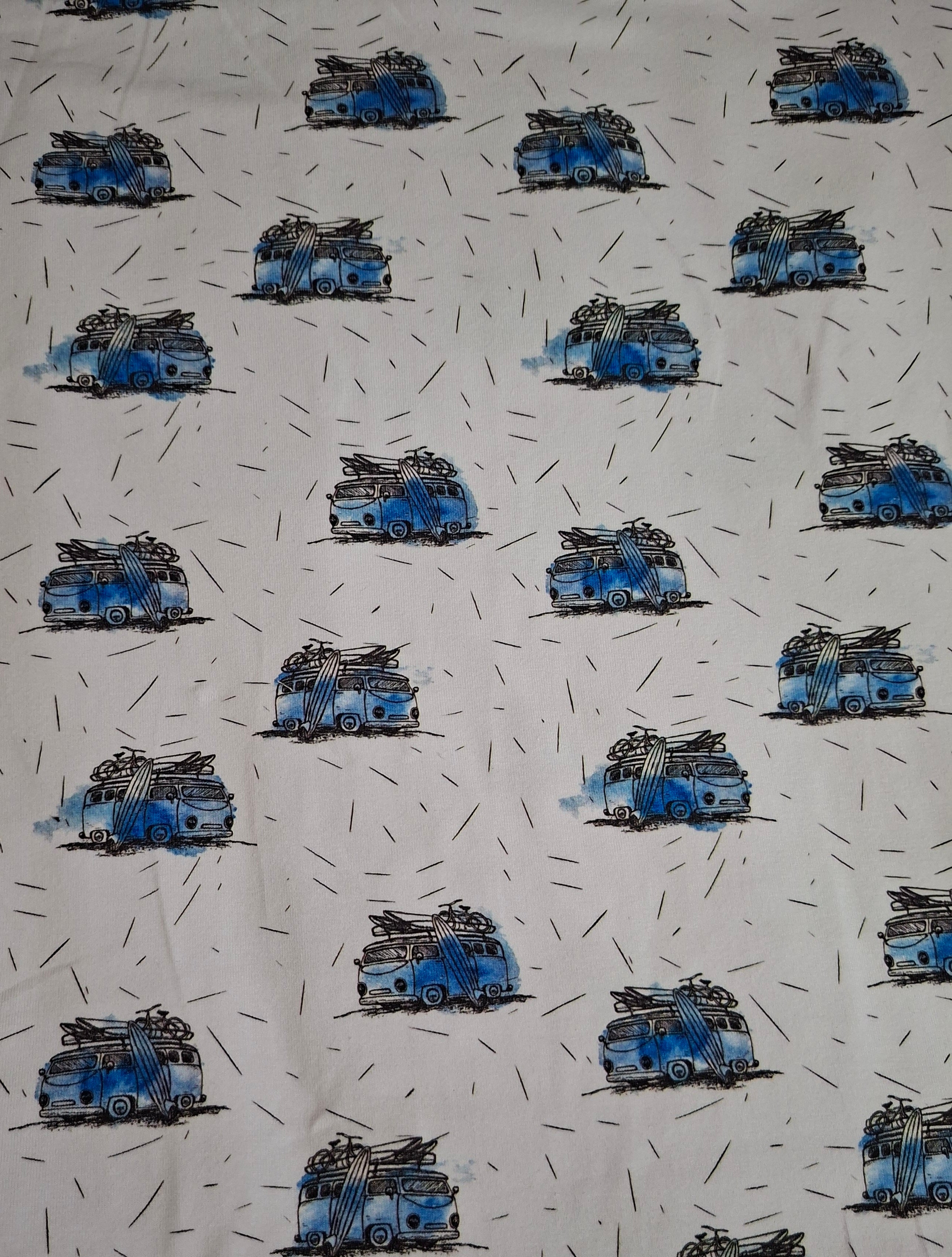 Pattern of blue vans with luggage on a white background